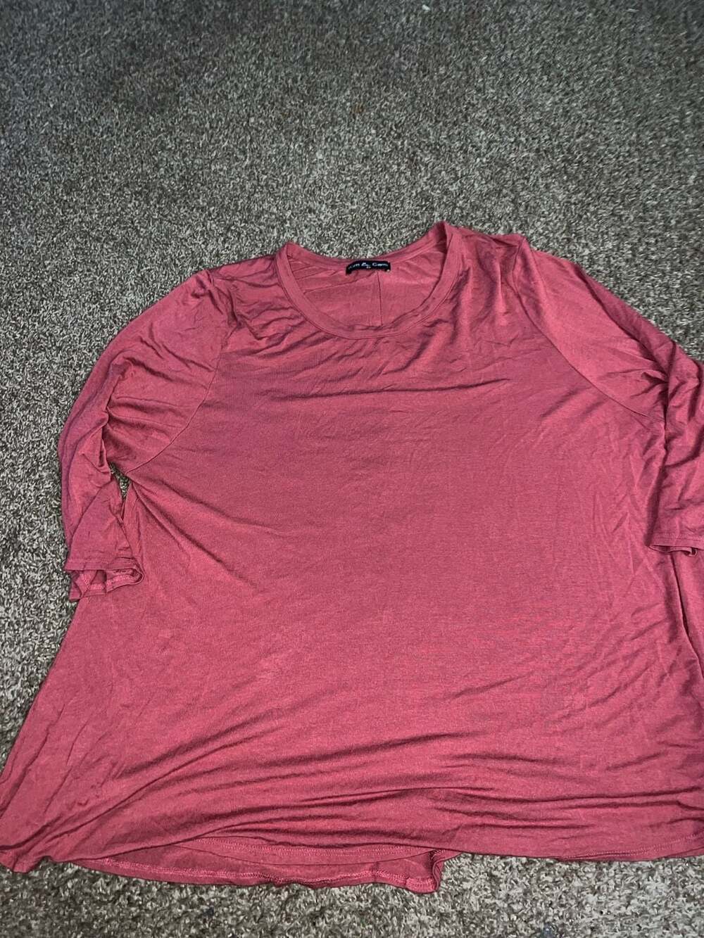 Kim & Cami Women's Red 3/4 Sleeve Button-Back Tunic Top, Size 2X